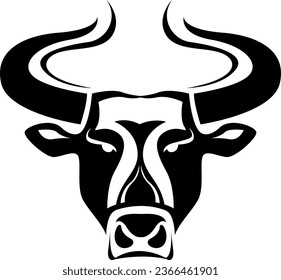 Bull head with horns tattoo, tattoo illustration, vector on a white background.