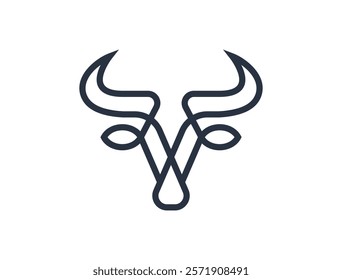 Bull head icon. Abstract stylized cow or bull head with horns. Logo for steak house, meat restaurant or butchery. Taurus symbol. Vector illustration.