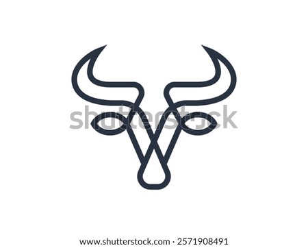 Bull head icon. Abstract stylized cow or bull head with horns. Logo for steak house, meat restaurant or butchery. Taurus symbol. Vector illustration.