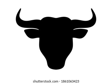 Bull Head Icon. Buffalo Silhouette. Front View. Vector Illustration.