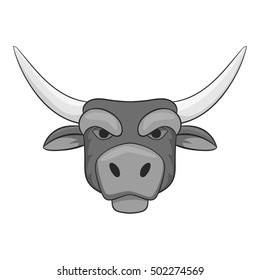 Bull head icon. Gray monochrome illustration of bull head vector icon for web