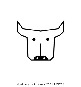 Bull head icon and logo design. Simple minimal illustration of cow head.Goby and calf. Outline and line style. Front view. Isolated vector on white background.