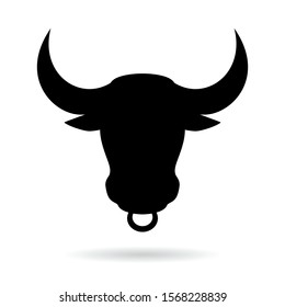Bull head icon with nose ring, vector illustration isolated on white background