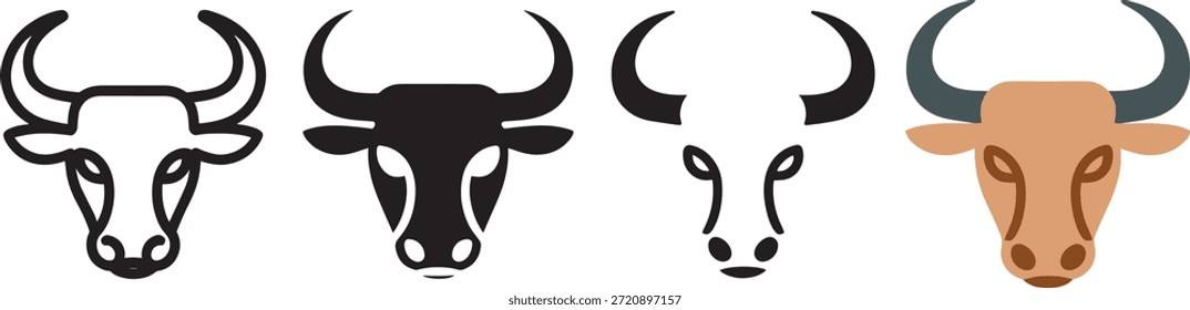 Ícone de cabeça de touro em esboço de estilos sólidos e coloridos representa bullish tendência potência força coragem e estratégia de negócios agressiva ilustração