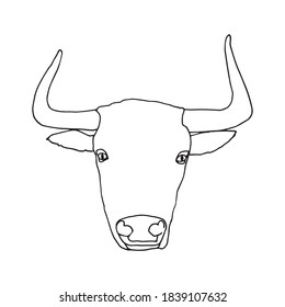 Bull head icon thin line, farm animal concept, cattle sign on white background, bull head silhouette icon in outline style for coloring, mobile concept and web design.