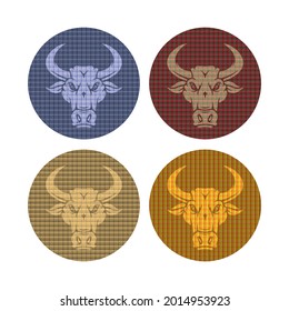 Bull Head Icon Vector Illustration. Buffalo Logo. Bull Head Emblem With Plaid Pattern
