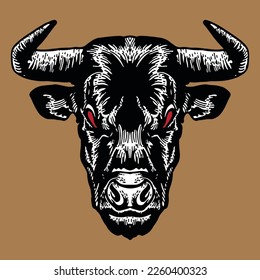 Bull head  illustration, can be used for logos, mascots, clothing, and more isolated in brown background