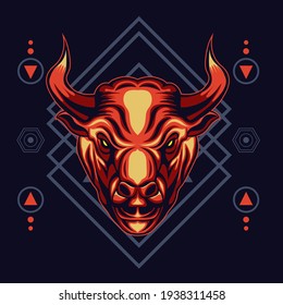 Bull head illustration with sacred geometry background