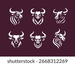 Bull Head Illustrations Set. Vector Art.