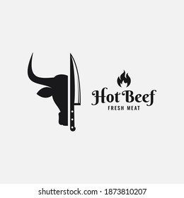 Bull head with knife logo. Beef logo on white background