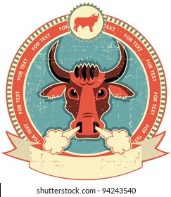 Bull head label on old paper texture.Vintage style