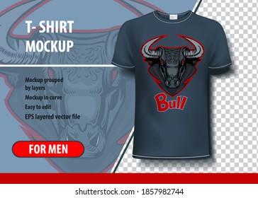 Bull Head. Layout of editable template for printing on a t-shirt