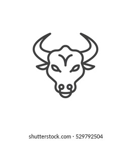 Bull Head Line Icon, Outline Vector Sign, Linear Pictogram Isolated On White. Symbol, Logo Illustration