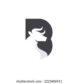 Bull head logo. Abstract bull head with horns icon. 