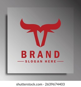 Bull head logo. Abstract style bull head icon with horns. Sports or e-sport logo, vector illustration