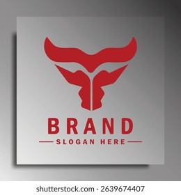 Bull head logo. Abstract style bull head icon with horns. Sports or e-sport logo, vector illustration
