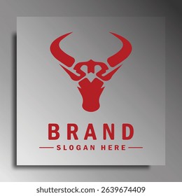 Bull head logo. Abstract style bull head icon with horns. Sports or e-sport logo, vector illustration