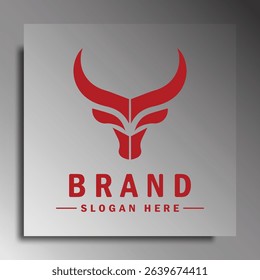 Bull head logo. Abstract style bull head icon with horns. Sports or e-sport logo, vector illustration