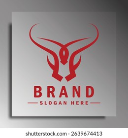Bull head logo. Abstract style bull head icon with horns. Sports or e-sport logo, vector illustration