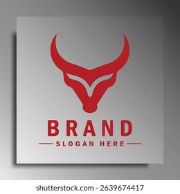 Bull head logo. Abstract style bull head icon with horns. Sports or e-sport logo, vector illustration