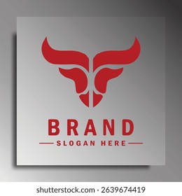 Bull head logo. Abstract style bull head icon with horns. Sports or e-sport logo, vector illustration