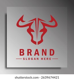 Bull head logo. Abstract style bull head icon with horns. Sports or e-sport logo, vector illustration