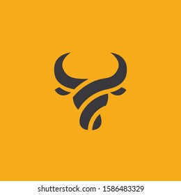 Bull head logo. Abstract stylized cow or bull head with horns icon. Premium logo for steak house, meat restaurant or butchery. Taurus symbol. Vector illustration.