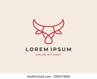 Bull head logo. Abstract stylized cow or bull head with horns icon. Premium logo for steak house, meat restaurant or butchery. Taurus symbol. Vector illustration.
