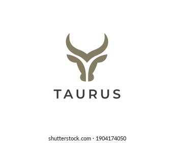 Bull head logo. Abstract stylized cow or bull head with horns icon. Premium logo for steak house, meat restaurant or butchery. Taurus symbol. Vector illustration.