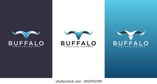 Bull head logo. Abstract stylized cow or bull head with horns icon. Premium logo for steak house, meat restaurant or butchery. Taurus symbol. Vector illustration.