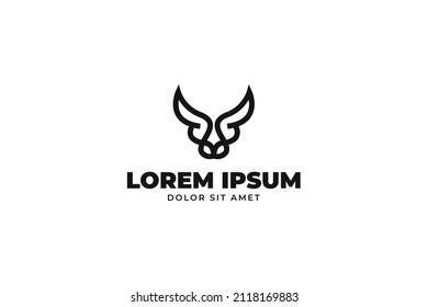 Bull head logo. Abstract stylized cow or bull head with horns icon. Premium logo for steak house, meat restaurant or butchery. Vector illustration.