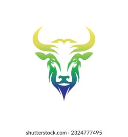 Logo de la cabeza de toro. Resumen estilizado de vaca o de cabeza de toro con icono de cuernos. Logotipo premium para el steak house, el restaurante de carne o la carnicería. Símbolo del Taurus. Ilustración vectorial.