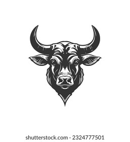 Das Logo des Bull Head. Abstrakter stylisierter Kuh- oder Bullenkopf mit Hörnensymbol. Premium-Logo für Steakhouse, Fleischrestaurant oder Metzgerei. Taurus Symbol. Vektorgrafik.