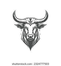 Bull head logo. Abstract stylized cow or bull head with horns icon. Premium logo for steak house, meat restaurant or butchery. Taurus symbol. Vector illustration.