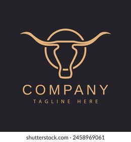 Bull head logo. Abstract stylized cow or bull head with horns icon. Premium logo for steak house, meat restaurant or butchery.