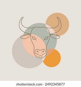 Bull head logo. Abstract stylized cow or bull head with horns icon. Premium logo for steak house, meat restaurant or butchery. Taurus zodiac symbol.