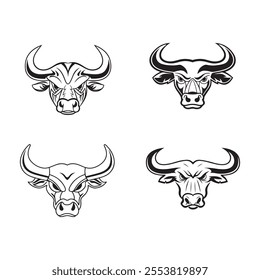 Bull head logo. Abstract stylized cow or bull head with horns icon. Premium logo for steak house, meat restaurant or butchery. Taurus symbol. Vector illustration.
