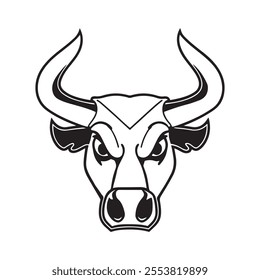 Bull head logo. Abstract stylized cow or bull head with horns icon. Premium logo for steak house, meat restaurant or butchery. Taurus symbol. Vector illustration.