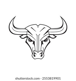 Bull head logo. Abstract stylized cow or bull head with horns icon. Premium logo for steak house, meat restaurant or butchery. Taurus symbol. Vector illustration.