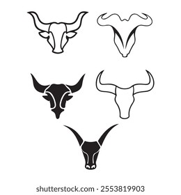 Bull head logo. Abstract stylized cow or bull head with horns icon. Premium logo for steak house, meat restaurant or butchery. Taurus symbol. Vector illustration.