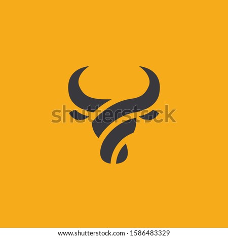 Bull head logo. Abstract stylized cow or bull head with horns icon. Premium logo for steak house, meat restaurant or butchery. Taurus symbol. Vector illustration.