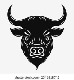 Bull head logo. Black and white emblem. Vector illustration