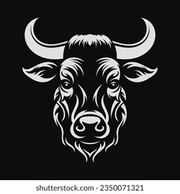 Bull head logo. Black and white emblem. Vector illustration