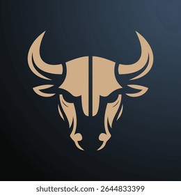 Bull head logo, Buffalo logo, cow , Longhorn mascot Logo on dark blue background, strong and powerful graphic illustration