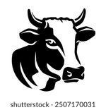 Bull head logo. Cow, farm animal emblem. Drawing simple black and white vector illustration