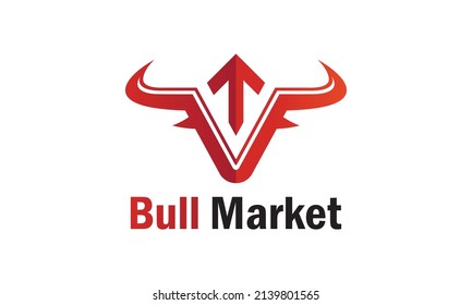 Bull head logo design with up arrow as a symbol of market power.