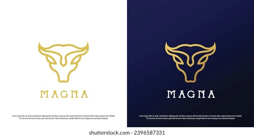 Bull head logo design illustration. Silhouette mascot shape animal head bull face ferocious horns matador bison buffalo cow horns. Flat icon symbol simple elegant luxury classy modern minimalist.