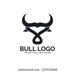Bull Head logo design on white background, Vector illustration.