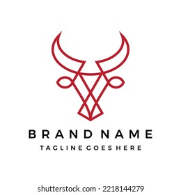 Bull head logo design, outline cow or bull head with horns icon taurus symbol