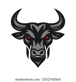 Bull head logo design with red eyes. Creative bull horns symbol for gameing logo. Vector illustration.